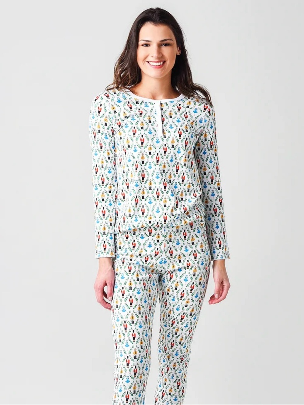 Roller Rabbit Sugar Plum Nutcracker print long-sleeve pajama top